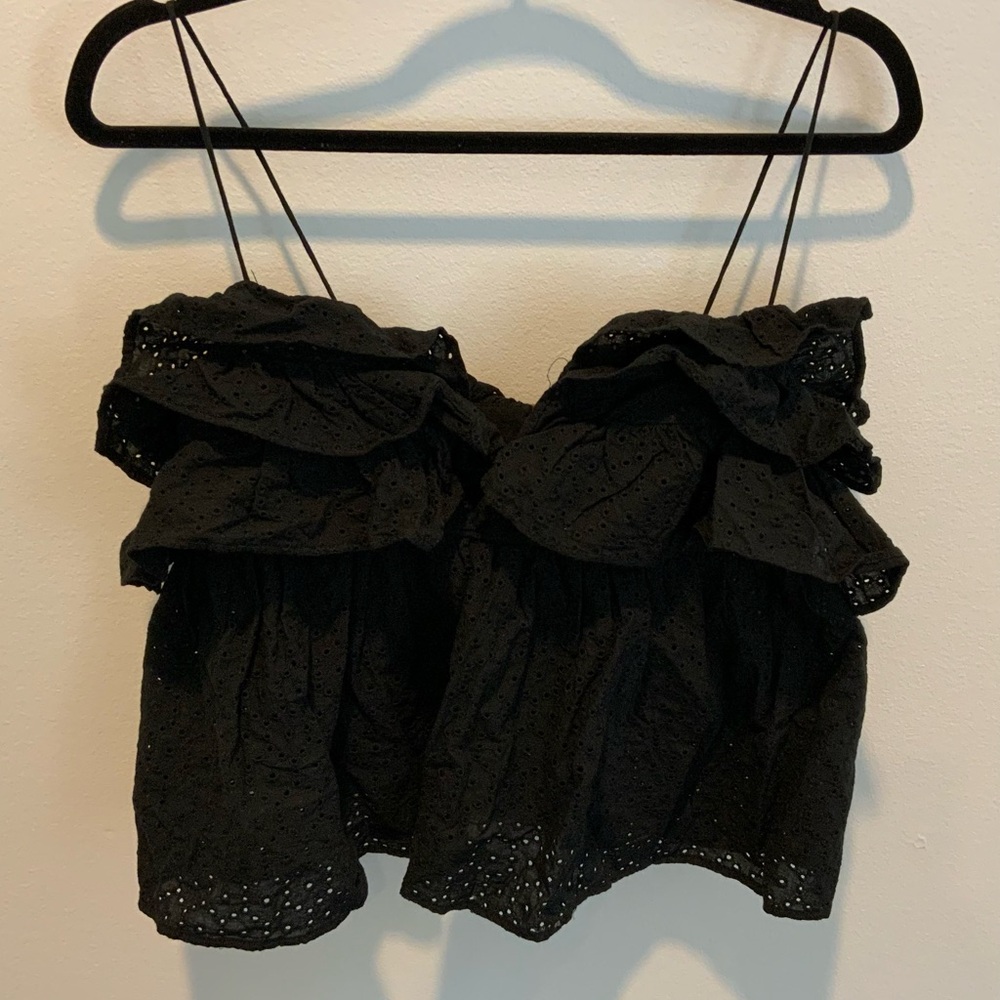 Zara Black Spaghetti Strap Crop Top with Ruffled Bustier Style
